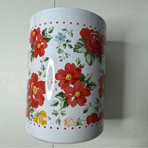 Pioneer Woman Gorgeous red floral Utensil Crock USED older style - Picture 3 of 7